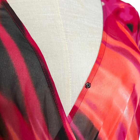 NWT's boston proper pink orange and black sheer slit sleeve blouse - Picture 6 of 8